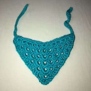 Handmade crochet bandanna for small dogs and cats in turquoise